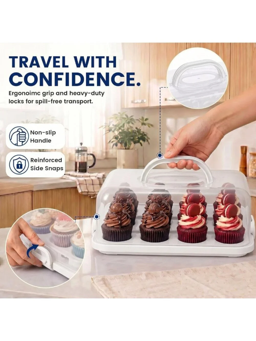 2-in-1 Cake Carrier with Lid & Handle - 12 Cupcake Capacity, Perfect for